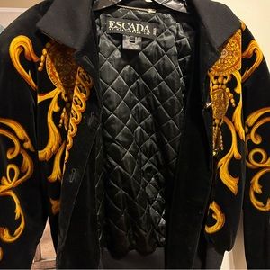 1980s Escada Coin Brocade and Scrollwork Velvet Bomber Jacket